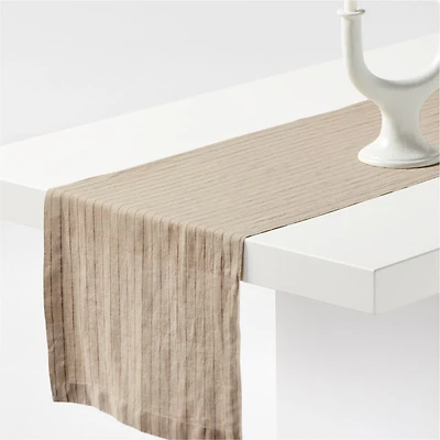 Marin 120" Natural and Earth Brown EUROPEAN FLAX ™-Certified Linen Striped Runner