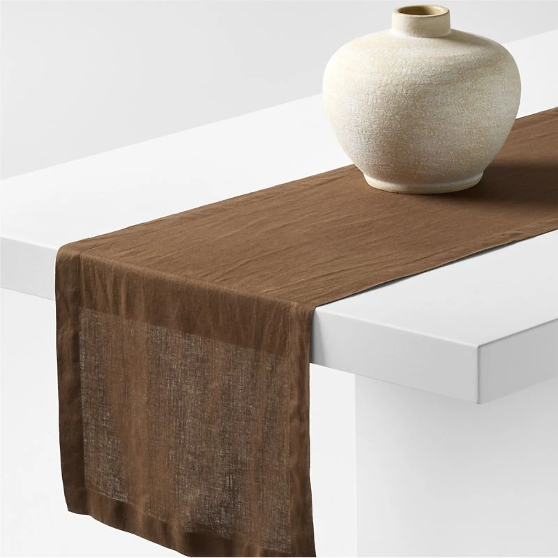 Marin 120" Earth Brown EUROPEAN FLAX ™-Certified Linen Table Runner