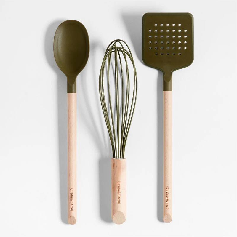 Marin Desert Green Silicone and Wood Slotted Turner