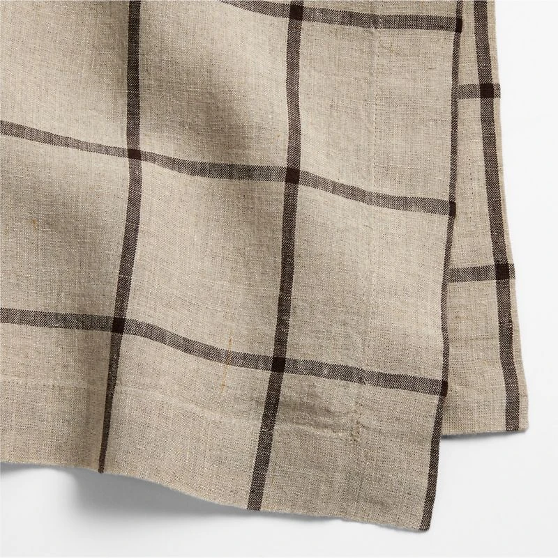 Marin Natural and Earth Brown EUROPEAN FLAX ™-Certified Linen Windowpane Plaid Napkin