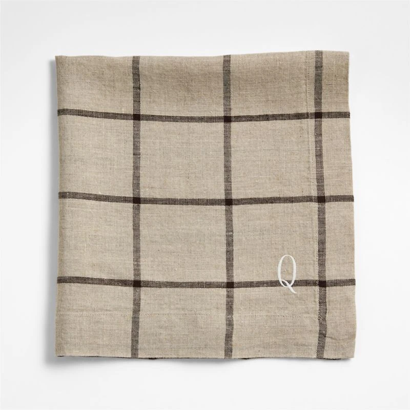 Marin Natural and Earth Brown EUROPEAN FLAX ™-Certified Linen Windowpane Plaid Napkin