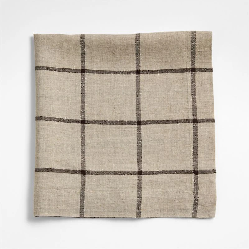 Marin Natural and Earth Brown EUROPEAN FLAX ™-Certified Linen Windowpane Plaid Napkin