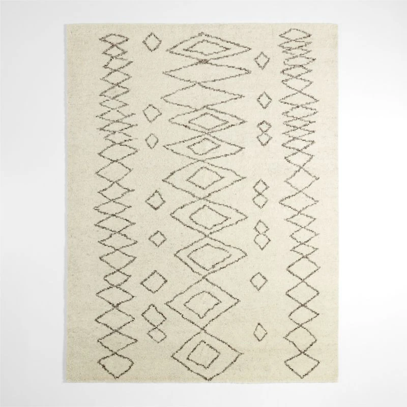 Marseilles Wool Hand-Knotted Black Ivory Area Rug 6'x9'