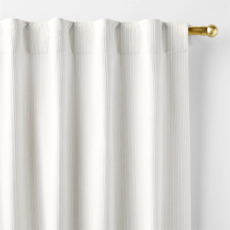 Matelasse Crisp White with Natural Stripe Organic Cotton Window Curtain Panel 52"x84"