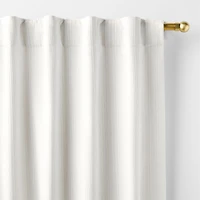 Matelasse Crisp White with Natural Stripe Organic Cotton Window Curtain Panel 52"x84"