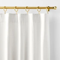 Matelasse Crisp White with Natural Stripe Organic Cotton Window Curtain Panel 52"x84"