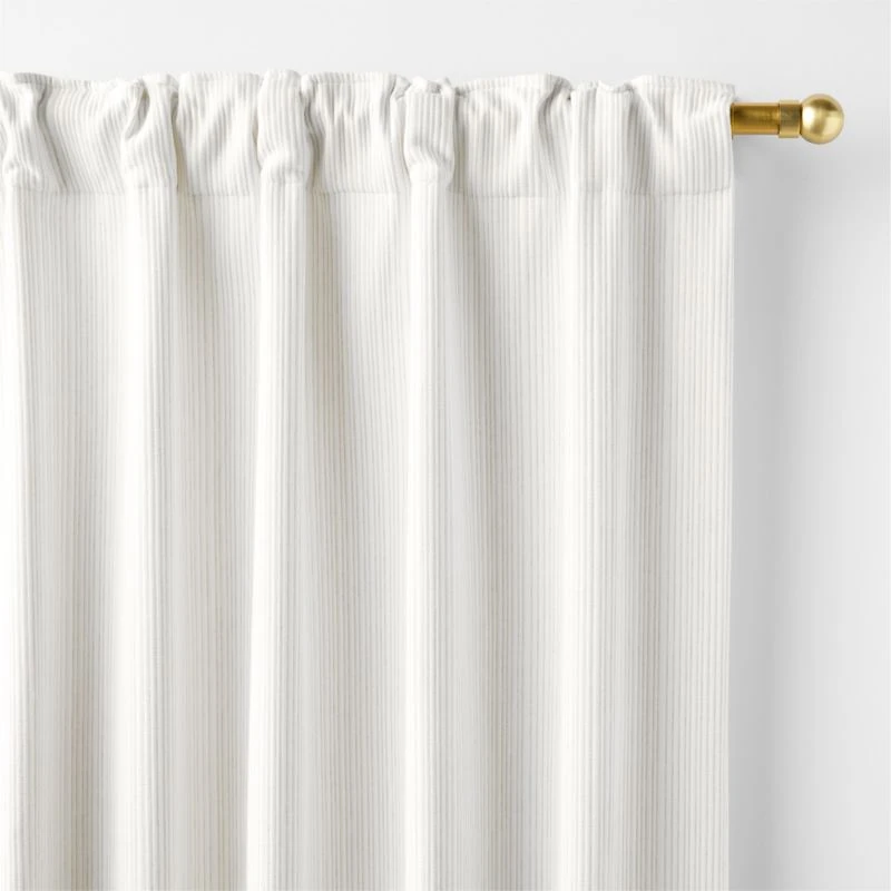 Matelasse Crisp White with Natural Stripe Organic Cotton Window Curtain Panel 52"x84"