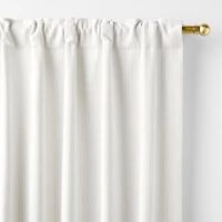 Matelasse Crisp White with Natural Stripe Organic Cotton Window Curtain Panel 52"x84"