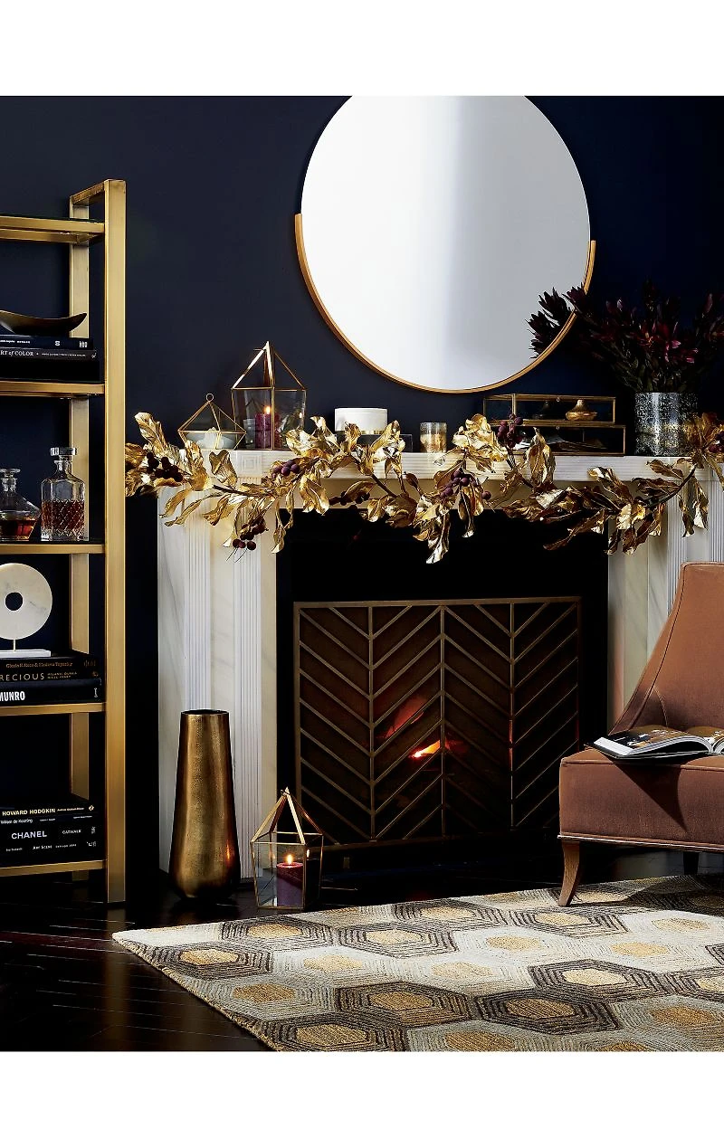 Chevron Antique Brass Fireplace Screen