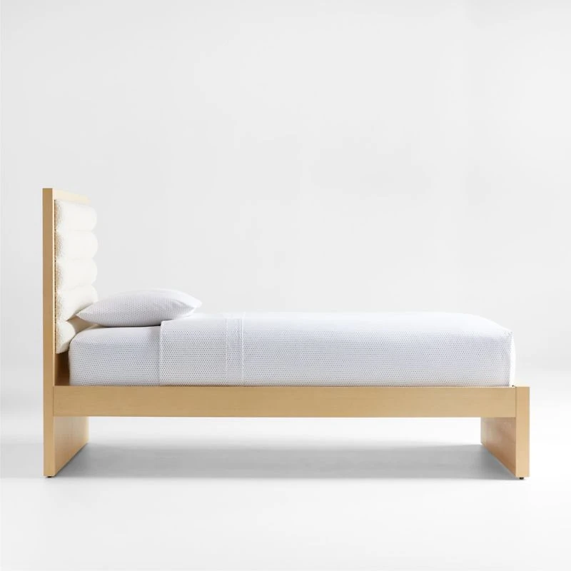 Mavericks Kids Twin Light Wood Bed with Cushioned Headboard