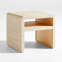 Meadow Grasscloth Side Table with Shelf