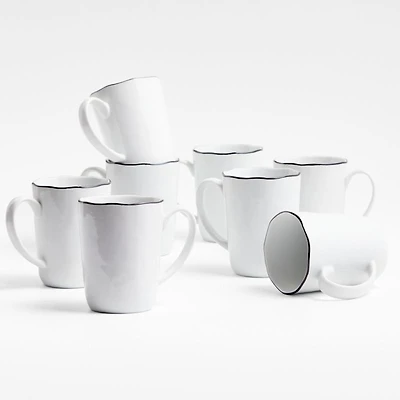 Mercer 14-oz. Black Rim Porcelain Mugs, Set of 8
