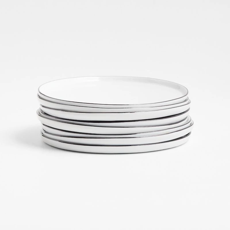 Mercer Black Rim Round Porcelain Salad Plates, Set of 8