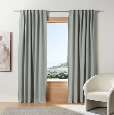 Mist Blue Organic Cotton Merrow Stitch Blackout Window Curtain Panel 52"x84"