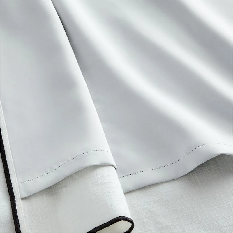 Crisp White Merrow Stitch Organic Cotton Blackout Window Curtain Panel 52"x84"