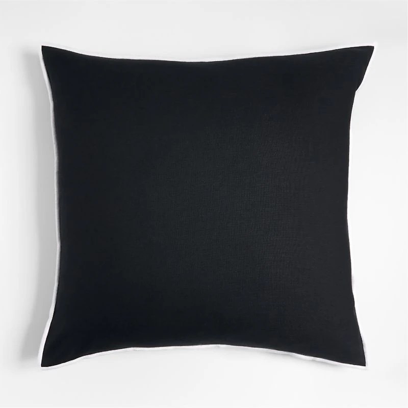 Black 23 Merrow Stitch Organic Cotton Pillow with Feather Insert