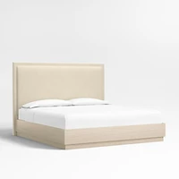 Meraux Ivory Upholstered King Headboard with White Oak Bed Base