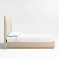 Meraux Ivory Upholstered King Headboard with White Oak Bed Base