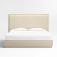 Meraux Ivory Upholstered King Headboard with White Oak Bed Base