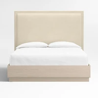 Meraux Ivory Upholstered King Headboard with White Oak Bed Base