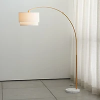 Meryl Arc Brass Floor Lamp with White Shade 85"