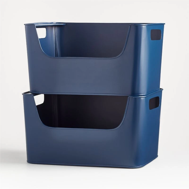 Small Dark Blue Metal Stacking Storage Bin