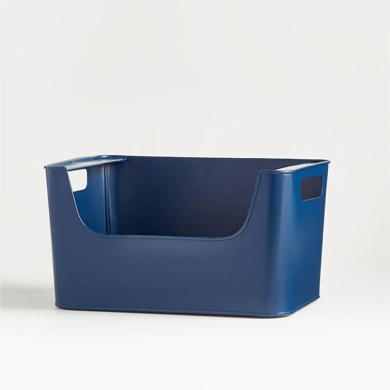 Small Dark Blue Metal Stacking Storage Bin