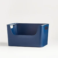 Small Dark Blue Metal Stacking Storage Bin