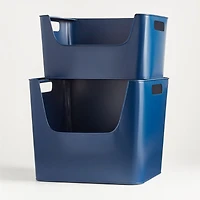 Small Dark Blue Metal Stacking Storage Bin