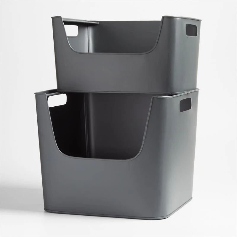 Small Charcoal Metal Stacking Storage Bin
