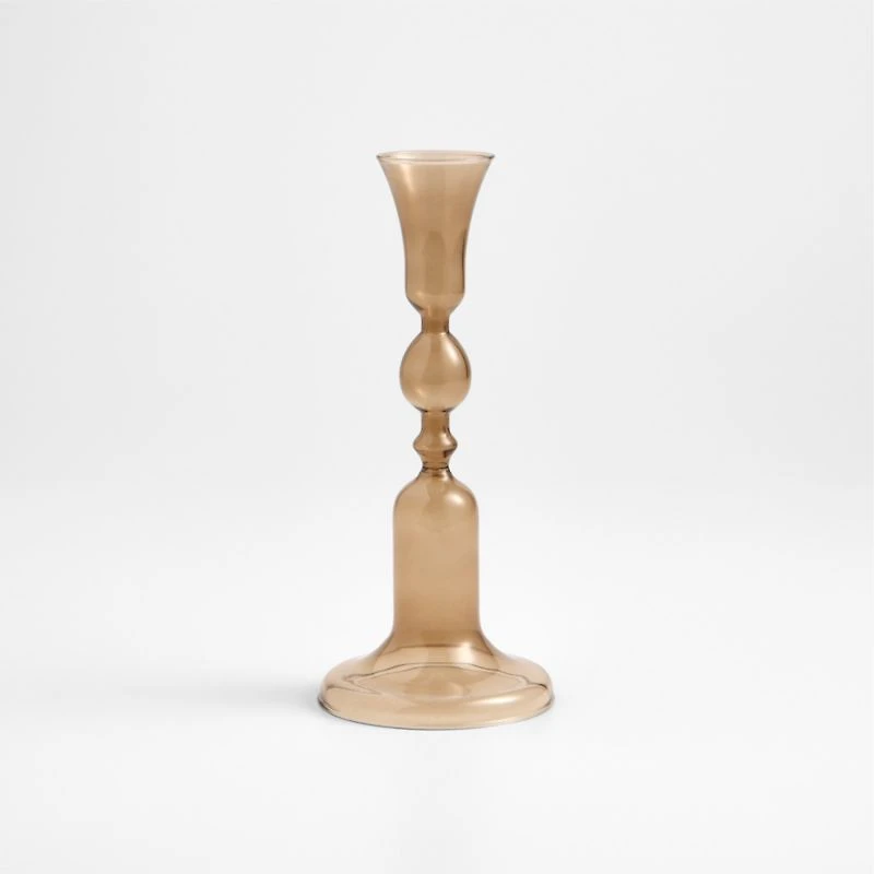 Milano Medium Amber Glass Taper Candle Holder 9.3"