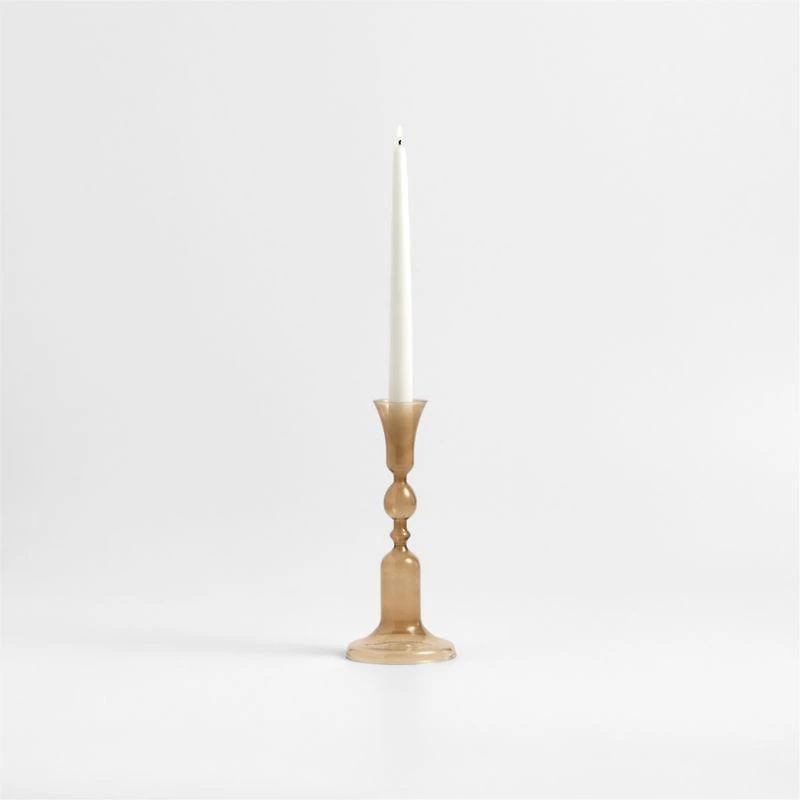 Milano Medium Amber Glass Taper Candle Holder 9.3"