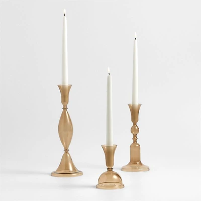 Milano Amber Glass Taper Holder, Set of 3