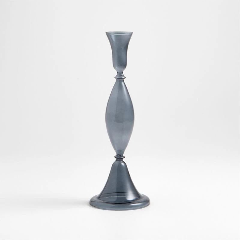 Milano Large Blue Glass Taper Candle Holder 12.5"