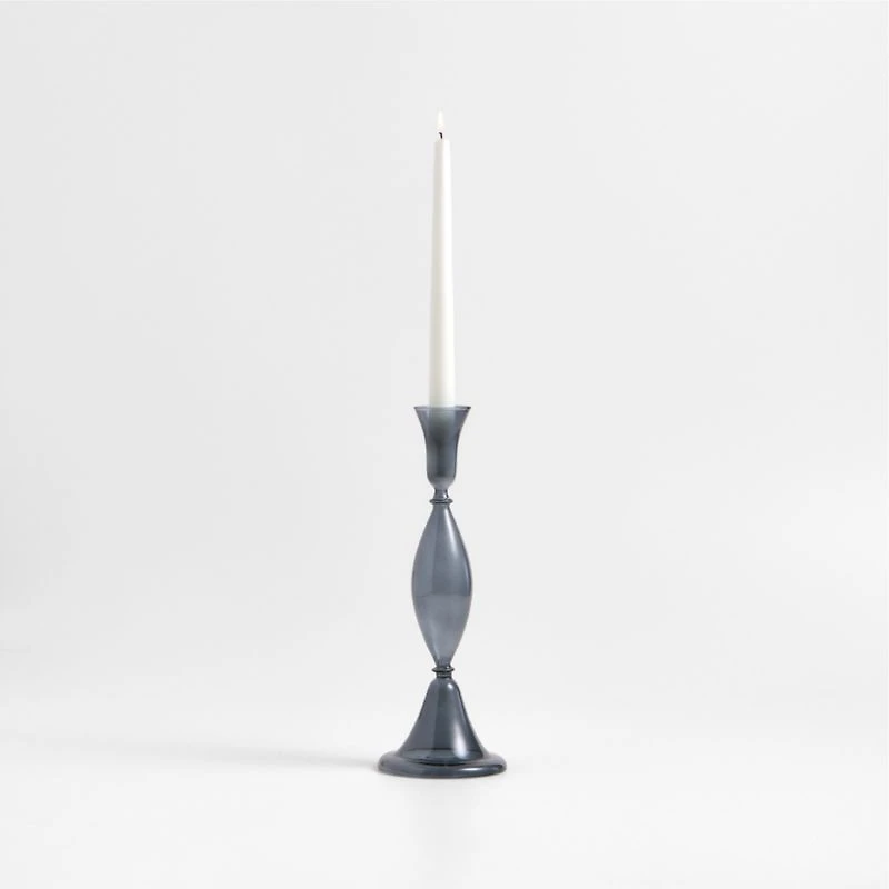 Milano Large Blue Glass Taper Candle Holder 12.5"