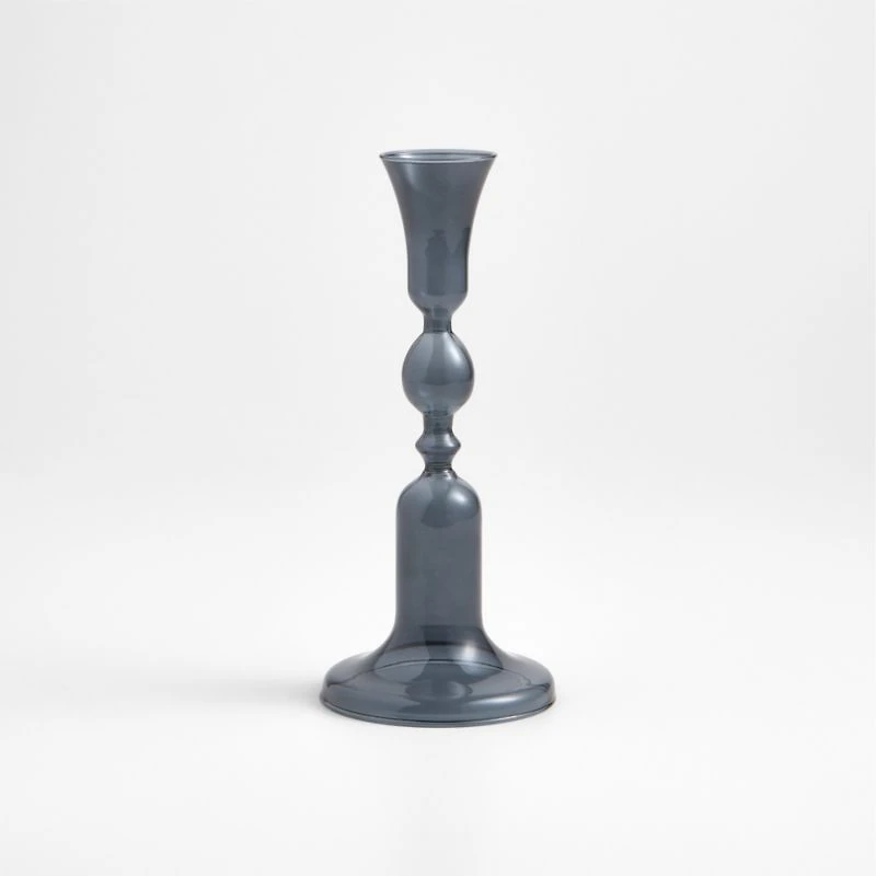 Milano Medium Blue Glass Taper Candle Holder 9.3"