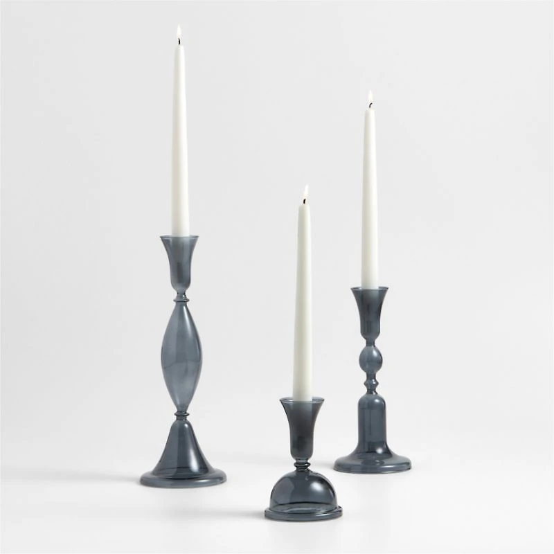 Milano Small Blue Glass Taper Candle Holder 5.2"