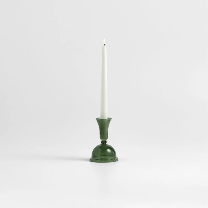Milano Small Green Glass Taper Candle Holder 5.2"