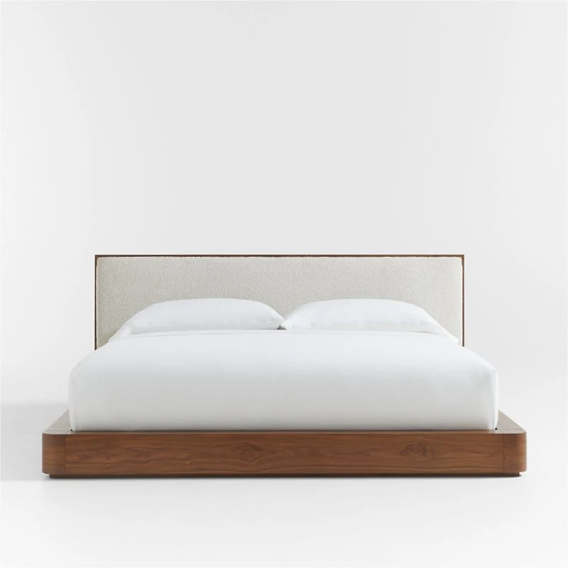 Milano Natural Walnut Wood Upholstered Queen Bed