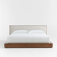 Milano Natural Walnut Wood Upholstered Queen Bed