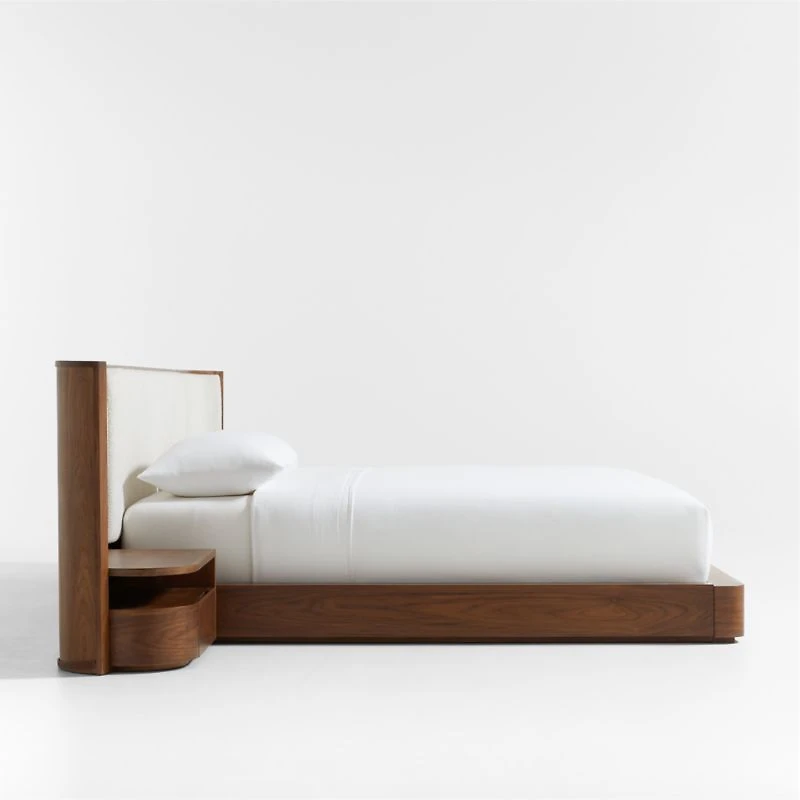 Milano Natural Walnut Wood Upholstered King Bed with Nightstands