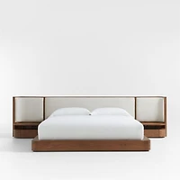 Milano Natural Walnut Wood Upholstered Queen Bed with Nightstands