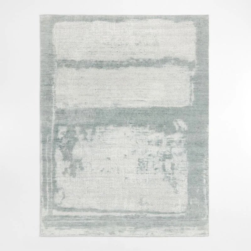 Milano Wool and Viscose Hand-Knotted Turquoise Blue Area Rug 9'x12'