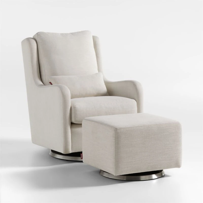 Milo Cream Nursery Gliding Ottoman with Silver Base