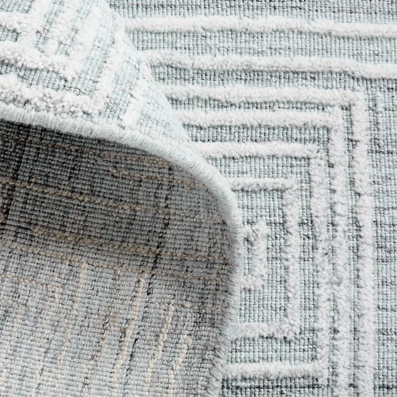 Milos Wool and Viscose Handwoven Blue Area Rug 6'x9'