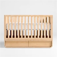Mira Natural Oak Wood Convertible Baby Crib with Storage and Toddler Bed Rail