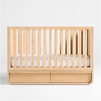 Mira Natural Oak Wood Convertible Baby Crib with Storage and Toddler Bed Rail