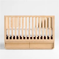 Mira Natural Oak Wood Convertible Baby Crib with Storage and Toddler Bed Rail