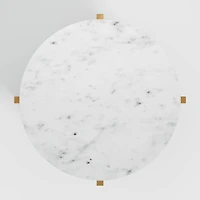 Miro White Marble and Natural Mahogany Wood 41" Round Coffee Table