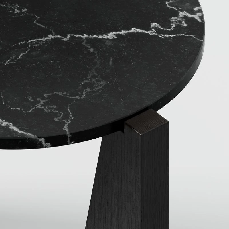 Miro Black Marble Round End Table with Black Ebonized White Oak Wood Base